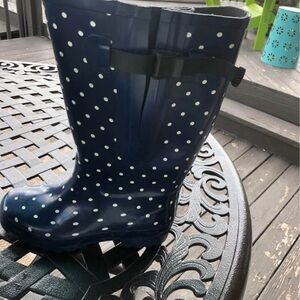 Stylish Navy Polka Dot Women's Wide Calf Ahjustable Rain Boots
